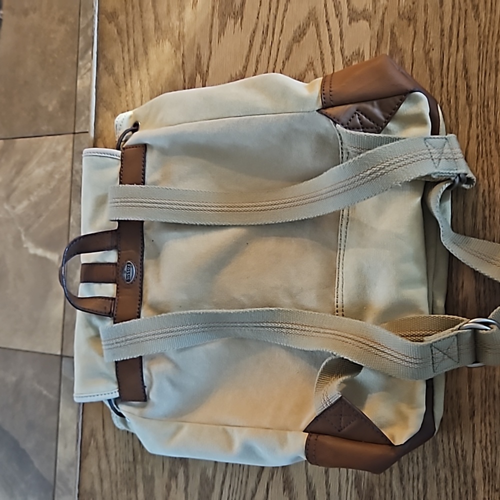 Fossil Tan Canvas And Leather Drawstring Backpack… - image 8